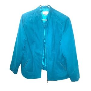 Women’s Teal Zip-Front Jacket | Lightweight Casual Outerwear | Long Sleeve Coat